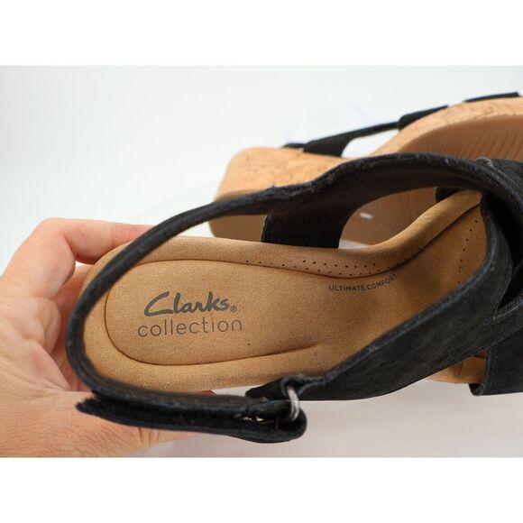 Clarks Rose Erin Strappy Cork Wedge Heel Platform Sandals Black Size 10M - Picture 8 of 10